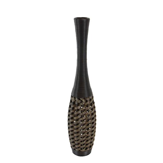 Brown Rattan Coastal Style Vase, 48" x 12" x 12"